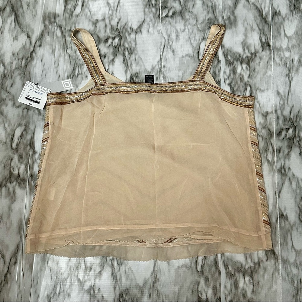 Liz Claiborne Gold Bronze Sequin Embellished Tank Top Chevron Mermaid Shimmer - Picture 3 of 8